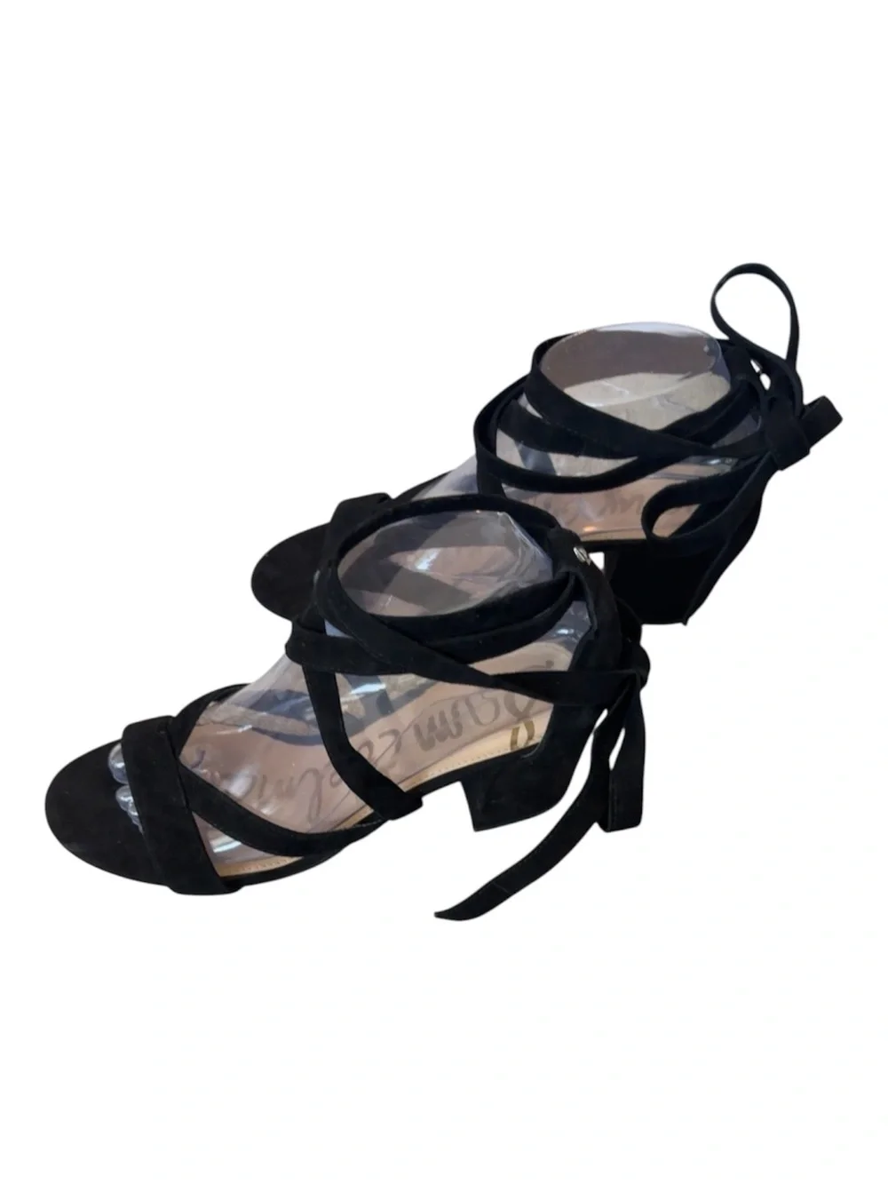 Sam Edelman Black Suede Lace-Up Block Heel Sandals Women’s Size 8